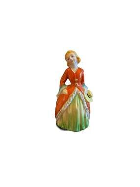Vintage Occupied Japan Colonial Lady Figurine in Red and Green Hoop Skirt